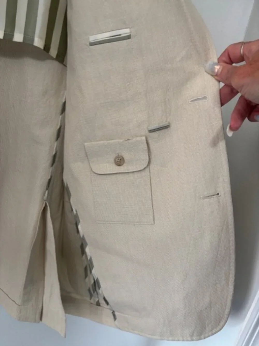 Kroon Bono 42R Cotton Linen Sport Coat Beige Micro Stripe Two Button Blazer